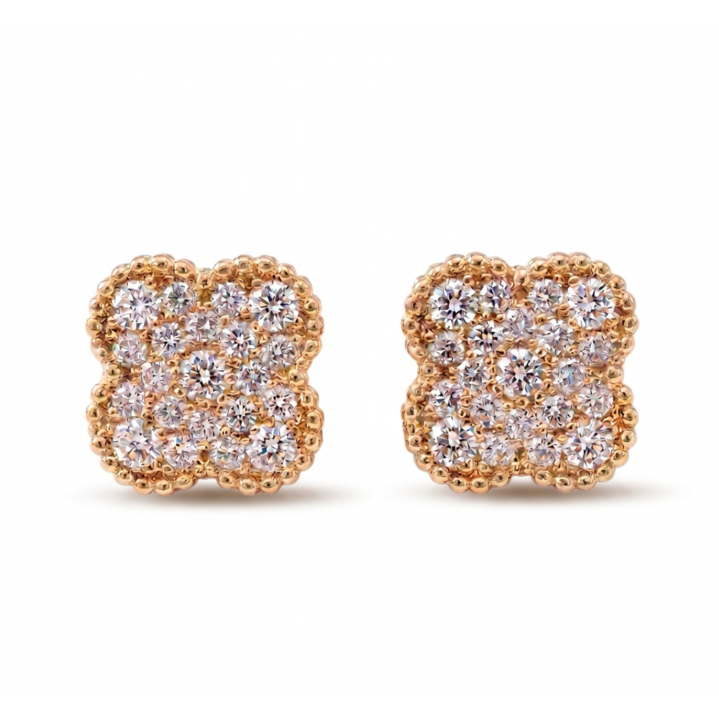 ARETES DE TREBOL CON ZIRCONIAS 18K