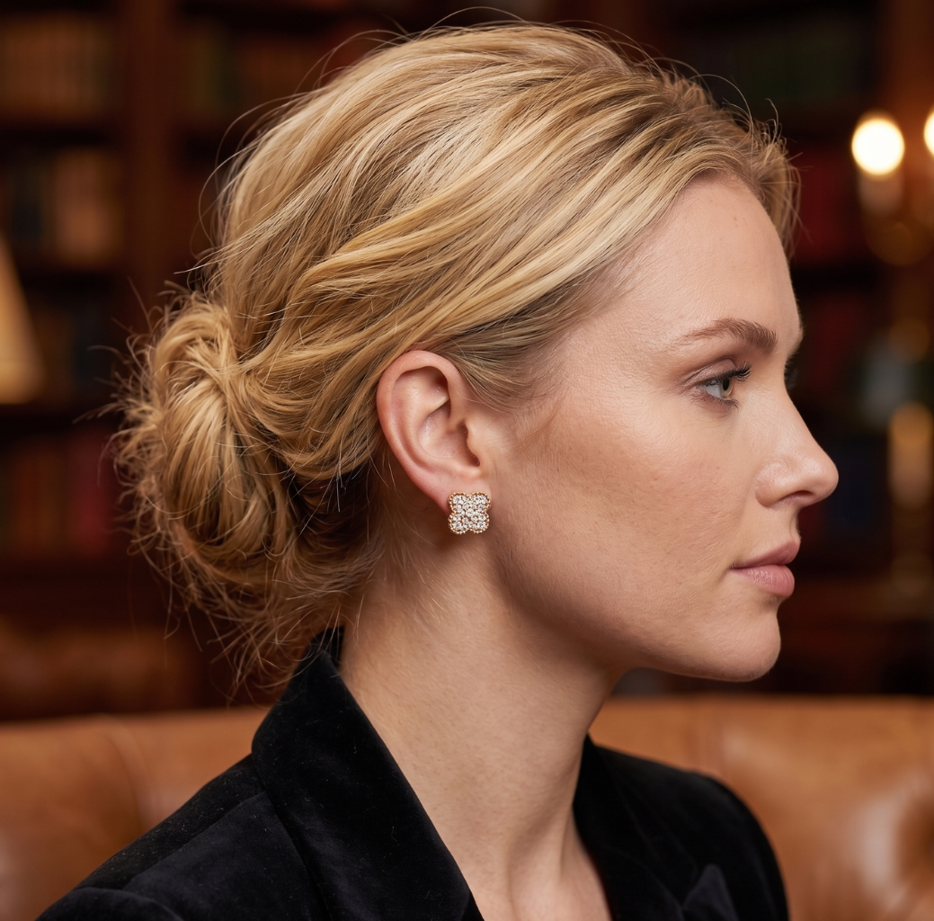 ARETES DE TREBOL CON ZIRCONIAS 18K