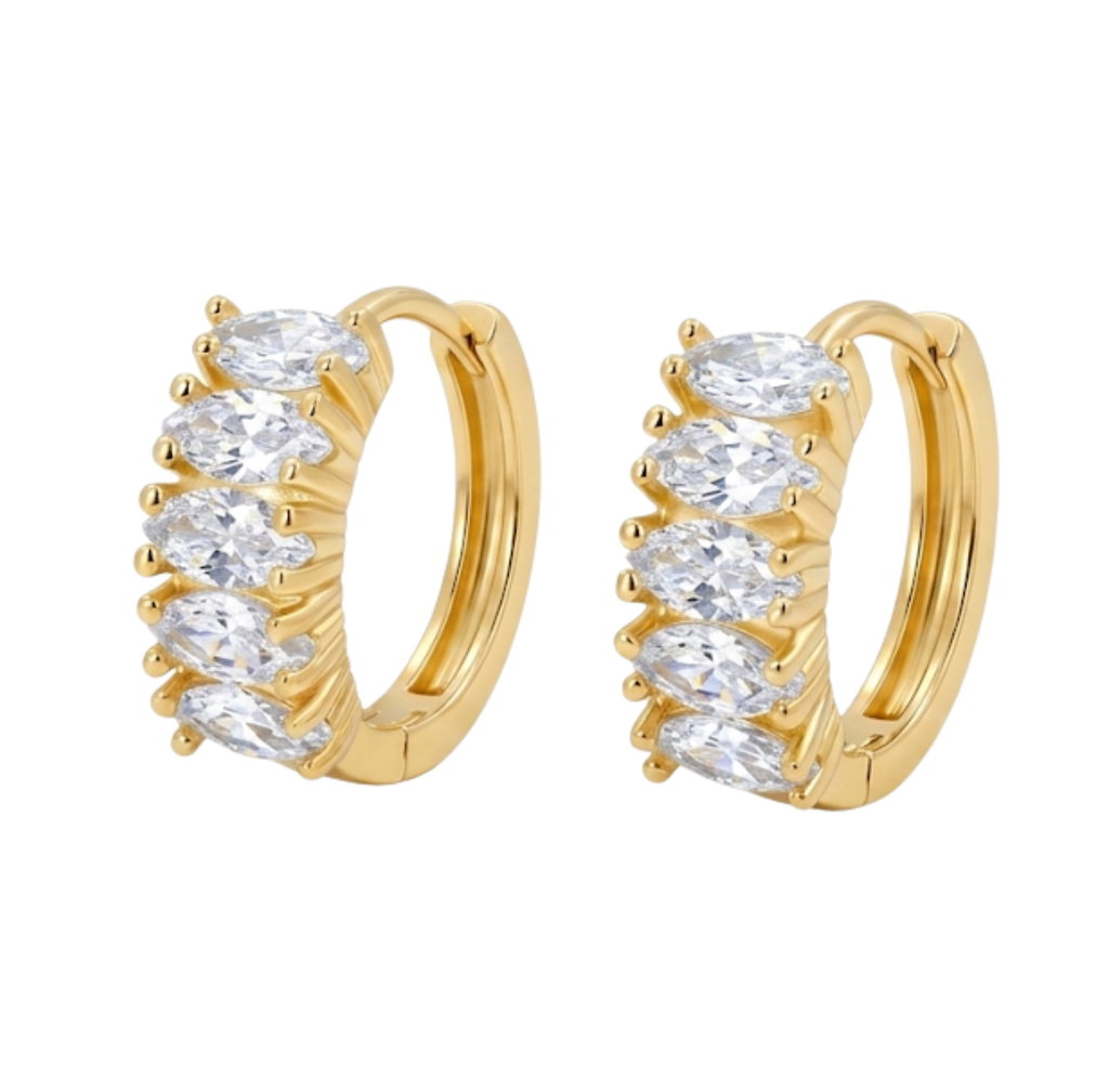 ARETES LV ZIRCONIA OVALADA BAÑO DE ORO 18K