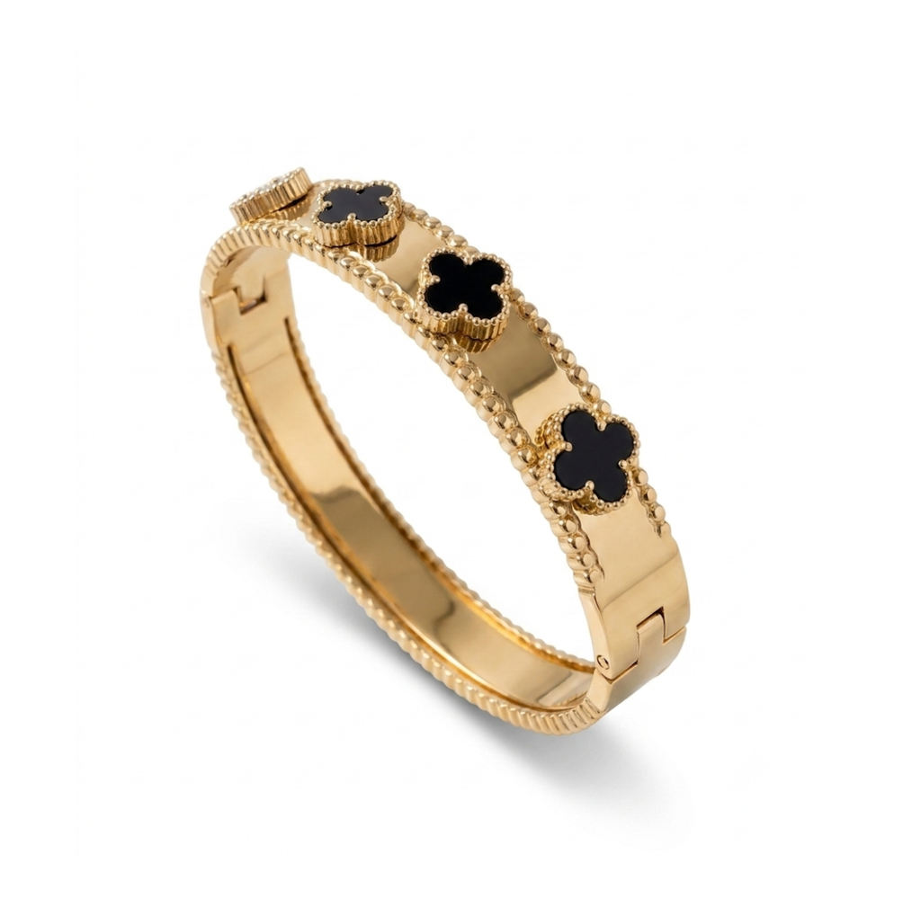 BRAZALETE TREBOL BAÑO DE ORO 18K