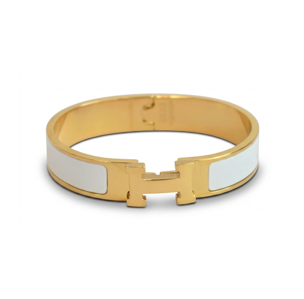BRAZALETE H BLANCO BAÑO DE ORO 18K