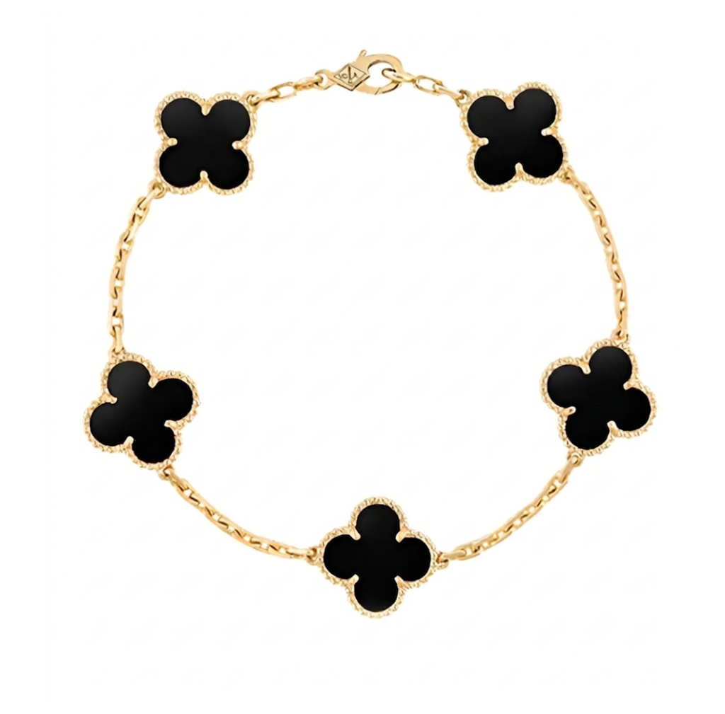 PULSERA TREBOL NEGRO BAÑO DE ORO 18K