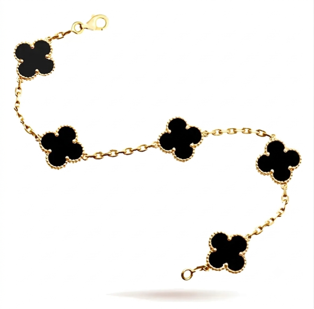 PULSERA TREBOL NEGRO BAÑO DE ORO 18K