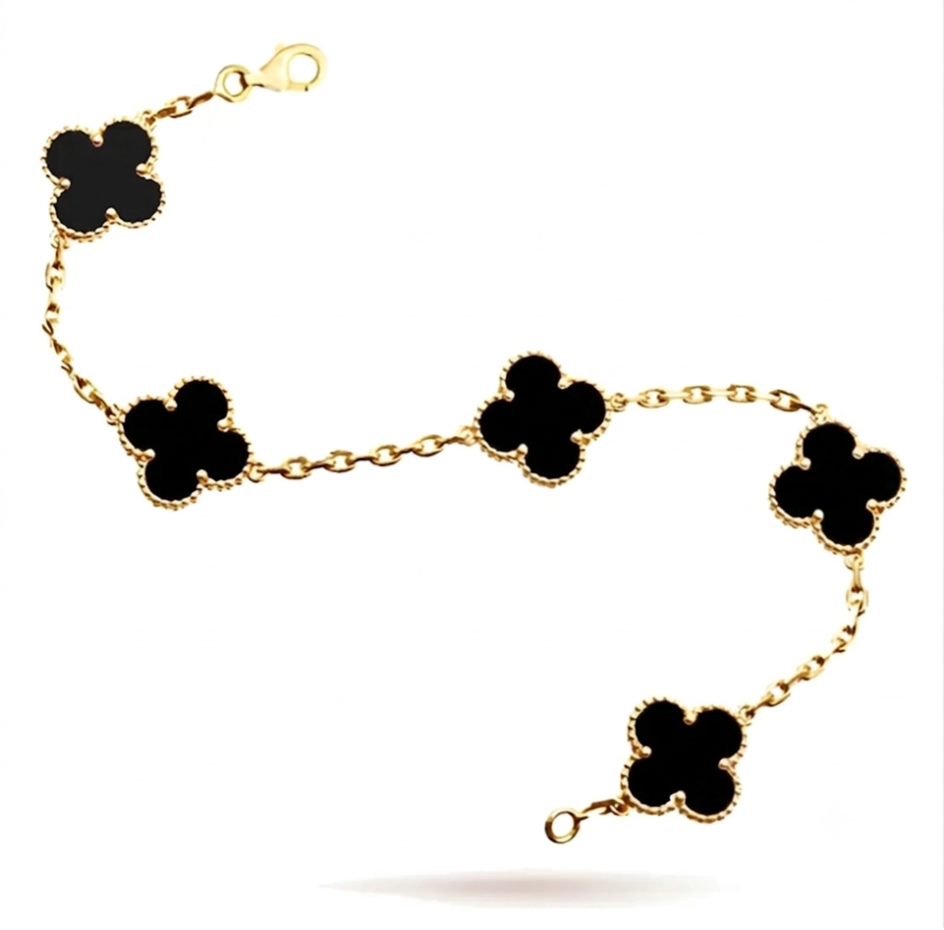 PULSERA TREBOL NEGRO BAÑO DE ORO 18K