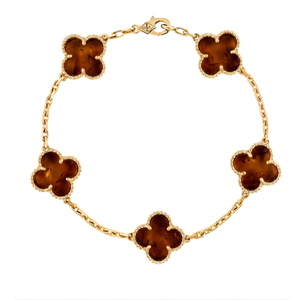 PULSERA TREBOL AMBAR BAÑO DE ORO 18K