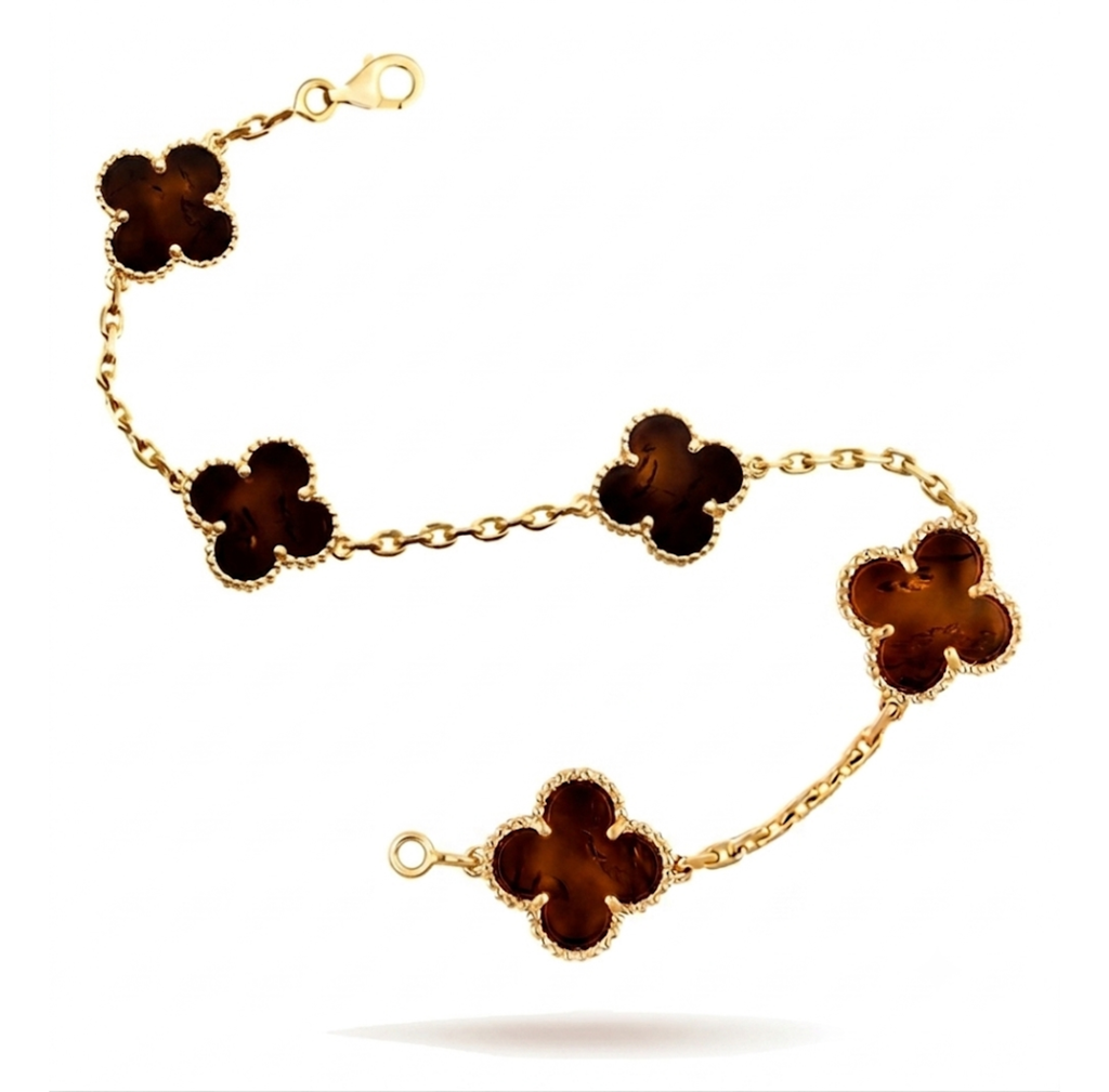 PULSERA TREBOL AMBAR BAÑO DE ORO 18K